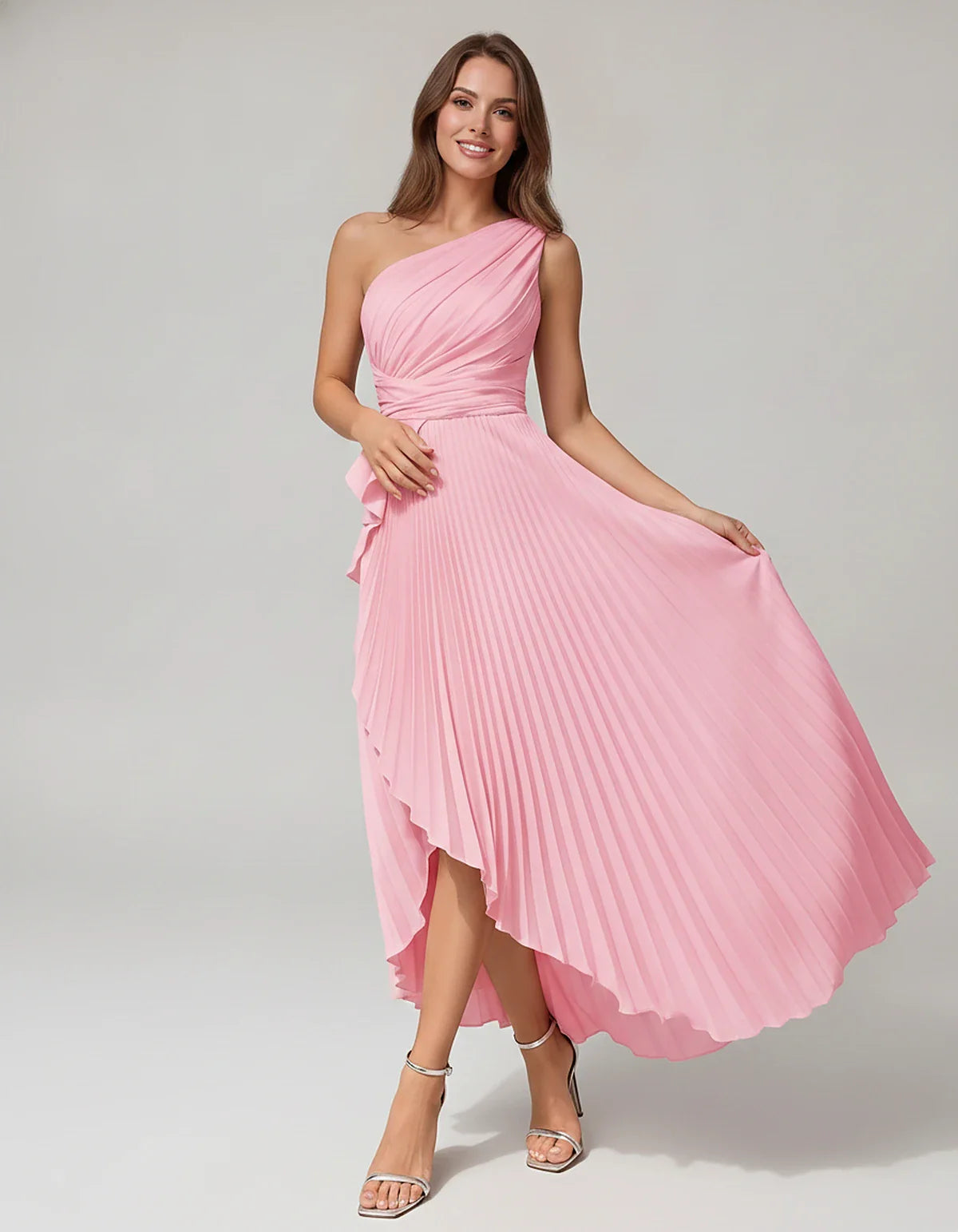 Satin Sleeveless One-Shoulder A-Line Maxi Dress for Party, Cocktail, Evening, Wedding Guest, Bridesmaid, Summer Formal Events | SKU: AMD-582741963851427-PINK-L,AMD-582741963851427-PINK-M,AMD-582741963851427-PINK-S,AMD-582741963851427-PINK-XL,AMD-582741963851427-PINK-XS