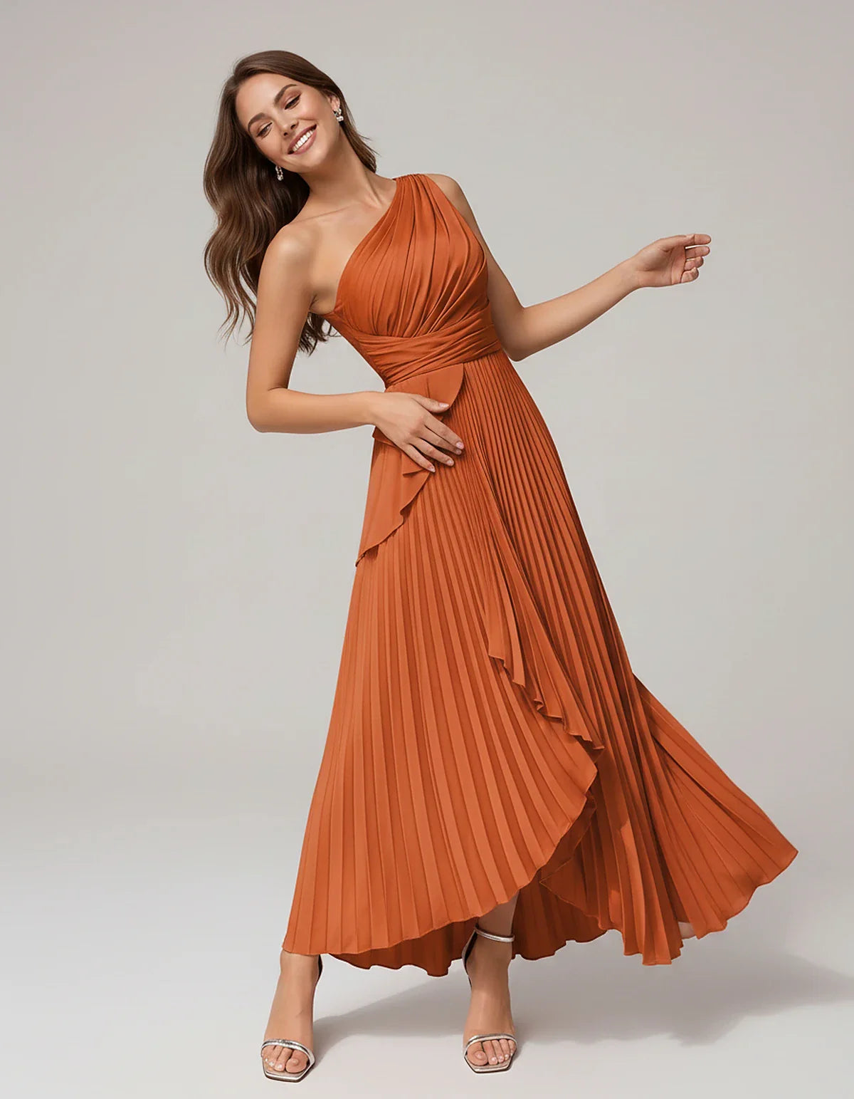 Satin Sleeveless One-Shoulder A-Line Maxi Dress for Party, Cocktail, Evening, Wedding Guest, Bridesmaid, Summer Formal Events | SKU: AMD-582741963851427-ORANGE-L,AMD-582741963851427-ORANGE-M,AMD-582741963851427-ORANGE-S,AMD-582741963851427-ORANGE-XL,AMD-582741963851427-ORANGE-XS