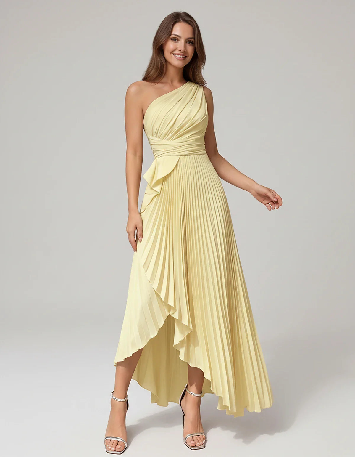 Satin Sleeveless One-Shoulder A-Line Maxi Dress for Party, Cocktail, Evening, Wedding Guest, Bridesmaid, Summer Formal Events | SKU: AMD-582741963851427-YELLOW-L,AMD-582741963851427-YELLOW-M,AMD-582741963851427-YELLOW-S,AMD-582741963851427-YELLOW-XL,AMD-582741963851427-YELLOW-XS