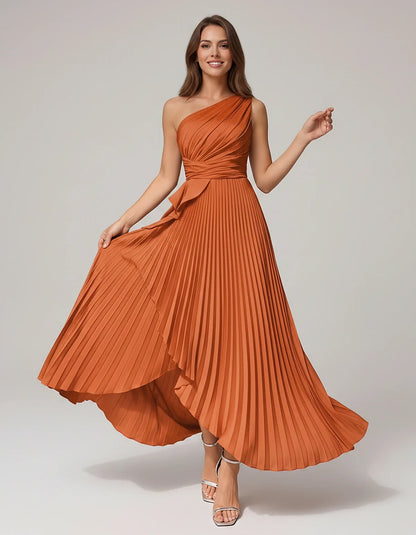 Satin Sleeveless One-Shoulder A-Line Maxi Dress for Party, Cocktail, Evening, Wedding Guest, Bridesmaid, Summer Formal Events | SKU: AMD-582741963851427-ORANGE-L,AMD-582741963851427-ORANGE-M,AMD-582741963851427-ORANGE-S,AMD-582741963851427-ORANGE-XL,AMD-582741963851427-ORANGE-XS