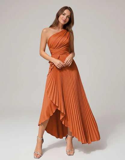 Satin Sleeveless One-Shoulder A-Line Maxi Dress for Party, Cocktail, Evening, Wedding Guest, Bridesmaid, Summer Formal Events | SKU: AMD-582741963851427-ORANGE-L,AMD-582741963851427-ORANGE-M,AMD-582741963851427-ORANGE-S,AMD-582741963851427-ORANGE-XL,AMD-582741963851427-ORANGE-XS
