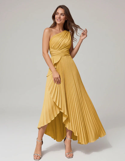 Satin Sleeveless One-Shoulder A-Line Maxi Dress for Party, Cocktail, Evening, Wedding Guest, Bridesmaid, Summer Formal Events | SKU: AMD-582741963851427-GOLD-L,AMD-582741963851427-GOLD-M,AMD-582741963851427-GOLD-S,AMD-582741963851427-GOLD-XL,AMD-582741963851427-GOLD-XS