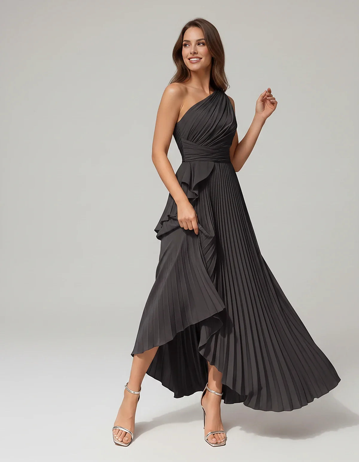 Satin Sleeveless One-Shoulder A-Line Maxi Dress for Party, Cocktail, Evening, Wedding Guest, Bridesmaid, Summer Formal Events | SKU: AMD-582741963851427-BLACK-L,AMD-582741963851427-BLACK-M,AMD-582741963851427-BLACK-S,AMD-582741963851427-BLACK-XL,AMD-582741963851427-BLACK-XS
