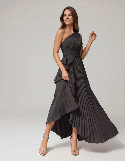 Satin Sleeveless One-Shoulder A-Line Maxi Dress for Party, Cocktail, Evening, Wedding Guest, Bridesmaid, Summer Formal Events | SKU: AMD-582741963851427-BLACK-L,AMD-582741963851427-BLACK-M,AMD-582741963851427-BLACK-S,AMD-582741963851427-BLACK-XL,AMD-582741963851427-BLACK-XS