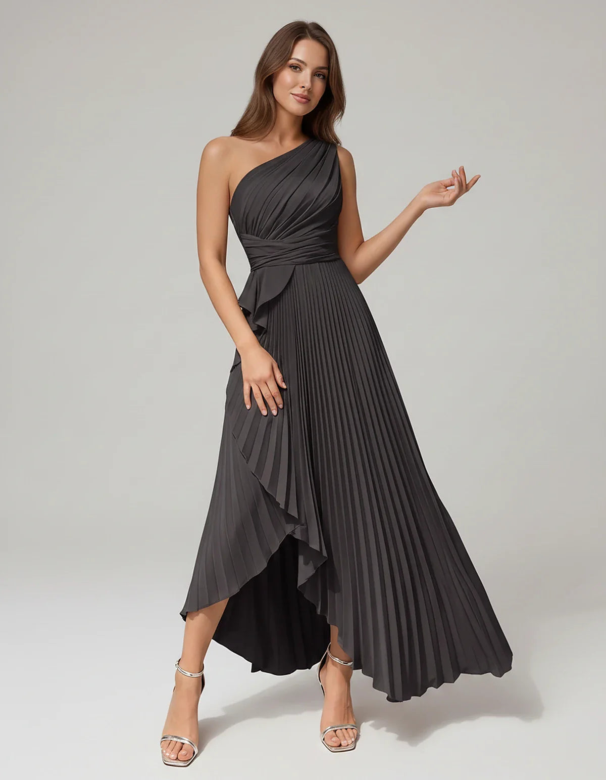 Satin Sleeveless One-Shoulder A-Line Maxi Dress for Party, Cocktail, Evening, Wedding Guest, Bridesmaid, Summer Formal Events | SKU: AMD-582741963851427-BLACK-L,AMD-582741963851427-BLACK-M,AMD-582741963851427-BLACK-S,AMD-582741963851427-BLACK-XL,AMD-582741963851427-BLACK-XS