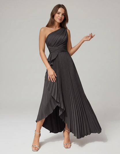 Satin Sleeveless One-Shoulder A-Line Maxi Dress for Party, Cocktail, Evening, Wedding Guest, Bridesmaid, Summer Formal Events | SKU: AMD-582741963851427-BLACK-L,AMD-582741963851427-BLACK-M,AMD-582741963851427-BLACK-S,AMD-582741963851427-BLACK-XL,AMD-582741963851427-BLACK-XS