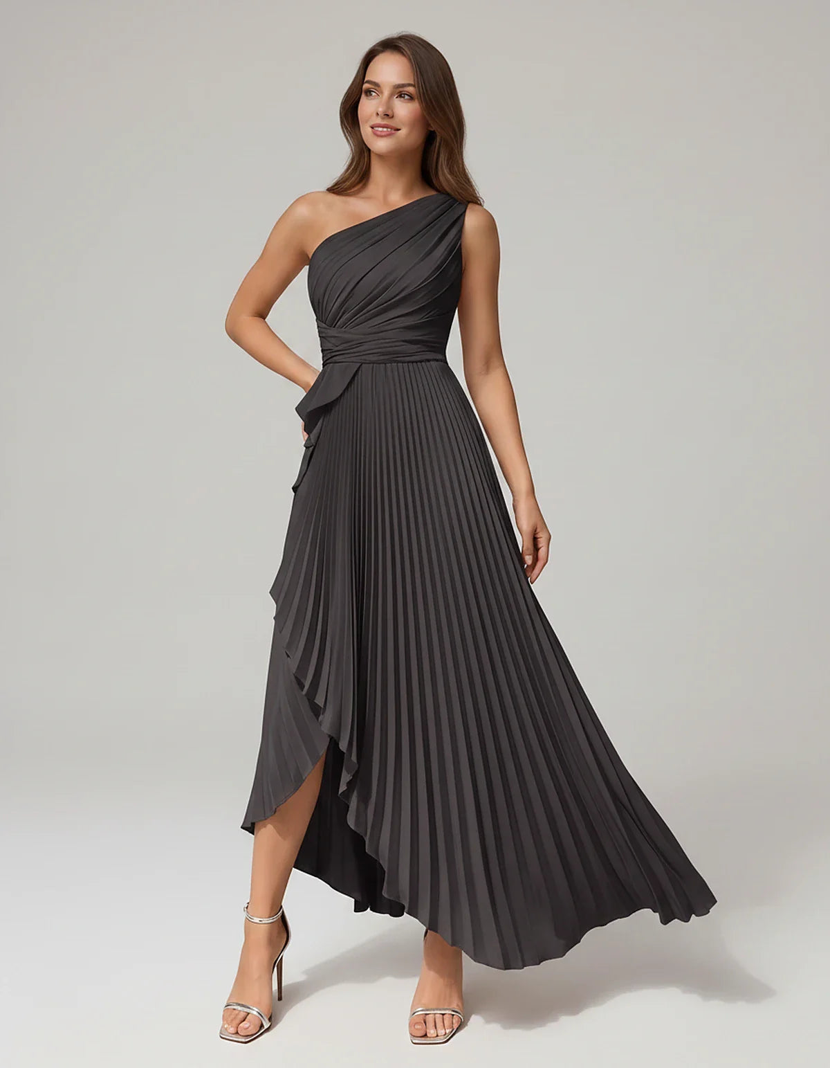 Satin Sleeveless One-Shoulder A-Line Maxi Dress for Party, Cocktail, Evening, Wedding Guest, Bridesmaid, Summer Formal Events | SKU: AMD-582741963851427-BLACK-L,AMD-582741963851427-BLACK-M,AMD-582741963851427-BLACK-S,AMD-582741963851427-BLACK-XL,AMD-582741963851427-BLACK-XS
