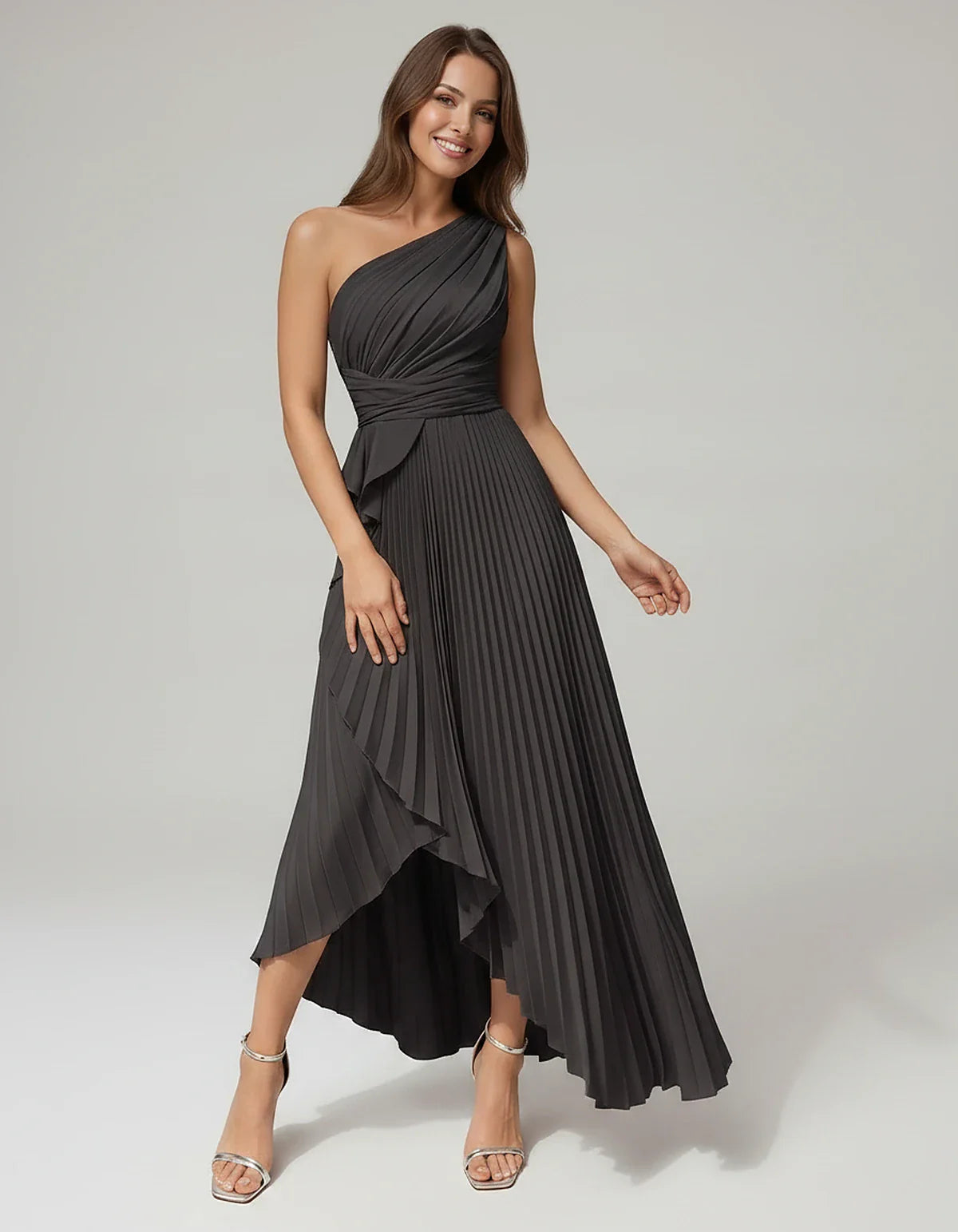 Satin Sleeveless One-Shoulder A-Line Maxi Dress for Party, Cocktail, Evening, Wedding Guest, Bridesmaid, Summer Formal Events | SKU: AMD-582741963851427-BLACK-L,AMD-582741963851427-BLACK-M,AMD-582741963851427-BLACK-S,AMD-582741963851427-BLACK-XL,AMD-582741963851427-BLACK-XS