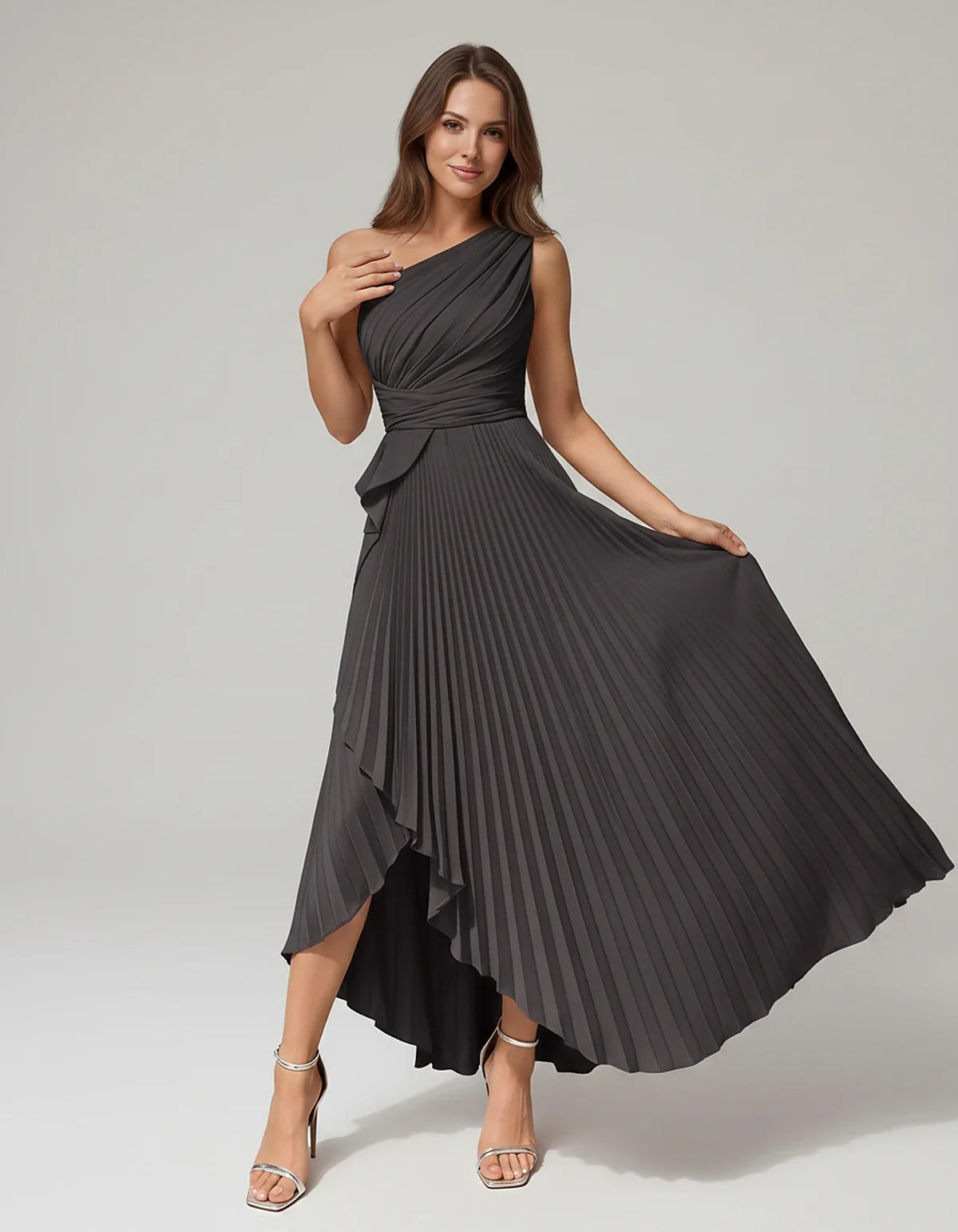 Satin Sleeveless One-Shoulder A-Line Maxi Dress for Party, Cocktail, Evening, Wedding Guest, Bridesmaid, Summer Formal Events | SKU: AMD-582741963851427-BLACK-L,AMD-582741963851427-BLACK-M,AMD-582741963851427-BLACK-S,AMD-582741963851427-BLACK-XL,AMD-582741963851427-BLACK-XS