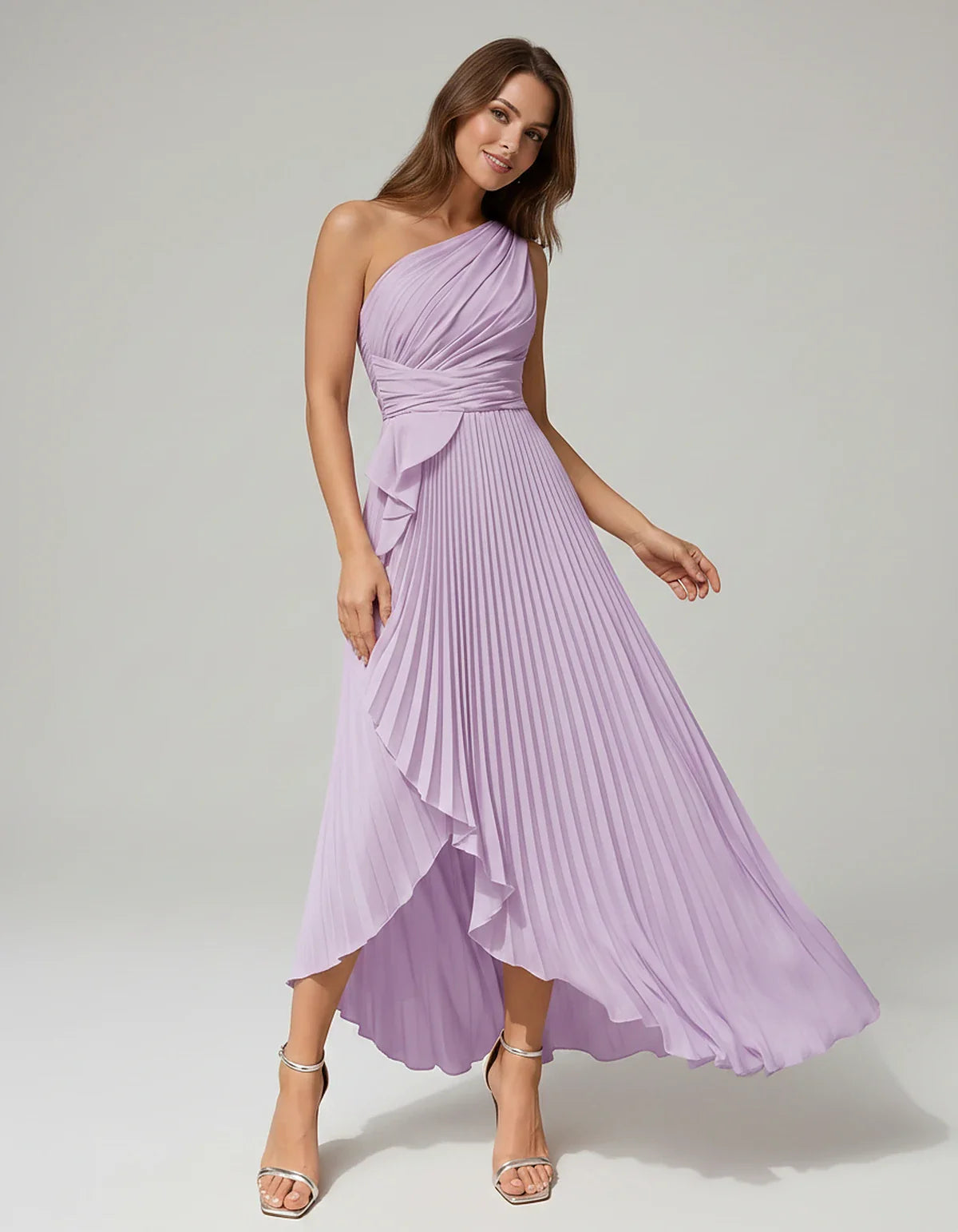 Satin Sleeveless One-Shoulder A-Line Maxi Dress for Party, Cocktail, Evening, Wedding Guest, Bridesmaid, Summer Formal Events | SKU: AMD-582741963851427-LILAC-L,AMD-582741963851427-LILAC-M,AMD-582741963851427-LILAC-S,AMD-582741963851427-LILAC-XL,AMD-582741963851427-LILAC-XS