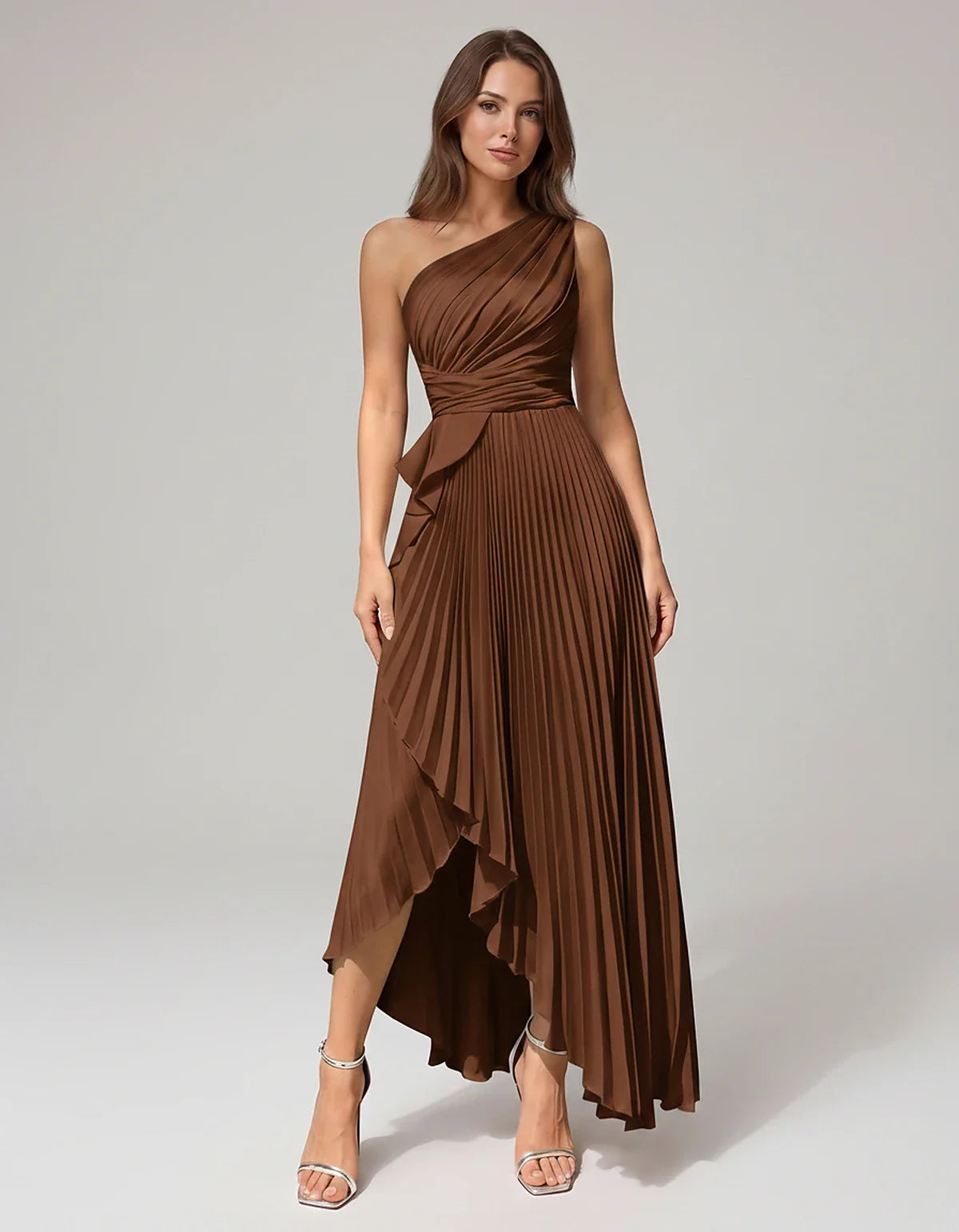 Satin Sleeveless One-Shoulder A-Line Maxi Dress for Party, Cocktail, Evening, Wedding Guest, Bridesmaid, Summer Formal Events