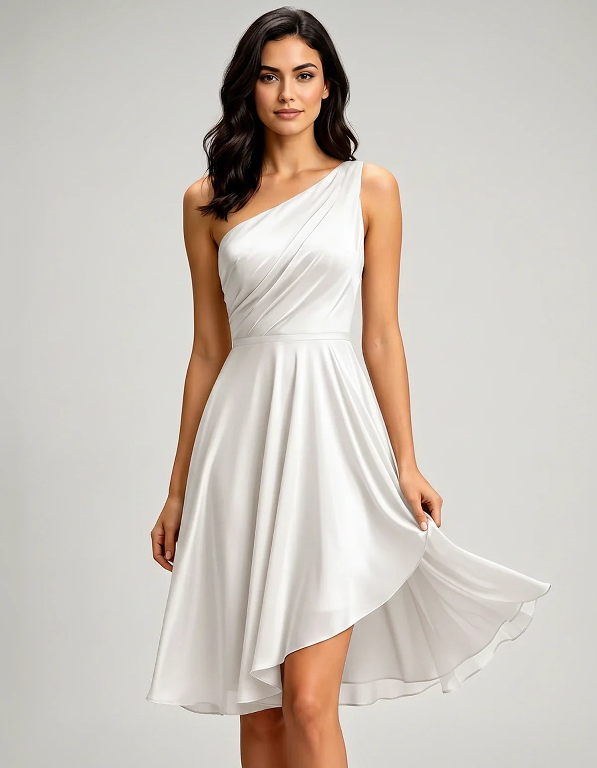 Polyester Satin Sleeveless One-Shoulder Asymmetrical Midi Dress for Party, Cocktail, Evening, Wedding Guest & Summer Events, | SKU: AMD-583920174618502-WHITE-M,AMD-583920174618502-WHITE-M,AMD-583920174618502-WHITE-S,AMD-583920174618502-WHITE-XL,AMD-583920174618502-WHITE-XS
