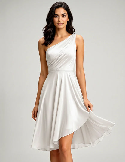 Polyester Satin Sleeveless One-Shoulder Asymmetrical Midi Dress for Party, Cocktail, Evening, Wedding Guest & Summer Events, | SKU: AMD-583920174618502-WHITE-M,AMD-583920174618502-WHITE-M,AMD-583920174618502-WHITE-S,AMD-583920174618502-WHITE-XL,AMD-583920174618502-WHITE-XS