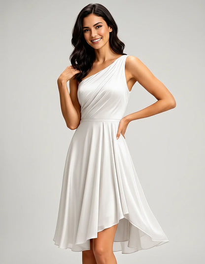 Polyester Satin Sleeveless One-Shoulder Asymmetrical Midi Dress for Party, Cocktail, Evening, Wedding Guest & Summer Events, | SKU: AMD-583920174618502-WHITE-M,AMD-583920174618502-WHITE-M,AMD-583920174618502-WHITE-S,AMD-583920174618502-WHITE-XL,AMD-583920174618502-WHITE-XS