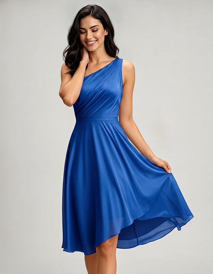Polyester Satin Sleeveless One-Shoulder Asymmetrical Midi Dress for Party, Cocktail, Evening, Wedding Guest & Summer Events, | SKU: AMD-583920174618502-BLUE-L,AMD-583920174618502-BLUE-M,AMD-583920174618502-BLUE-S,AMD-583920174618502-BLUE-XL,AMD-583920174618502-BLUE-XS