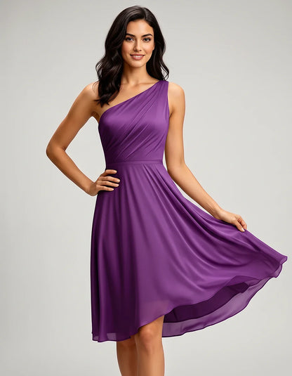 Polyester Satin Sleeveless One-Shoulder Asymmetrical Midi Dress for Party, Cocktail, Evening, Wedding Guest & Summer Events, | SKU: AMD-583920174618502-PURPLE-L,AMD-583920174618502-PURPLE-M,AMD-583920174618502-PURPLE-S,AMD-583920174618502-PURPLE-XL,AMD-583920174618502-PURPLE-XS
