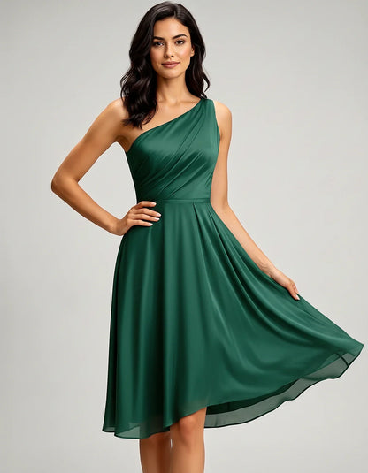 Polyester Satin Sleeveless One-Shoulder Asymmetrical Midi Dress for Party, Cocktail, Evening, Wedding Guest & Summer Events, | SKU: AMD-583920174618502-GREEN-L,AMD-583920174618502-GREEN-M,AMD-583920174618502-GREEN-S,AMD-583920174618502-GREEN-XL,AMD-583920174618502-GREEN-XS