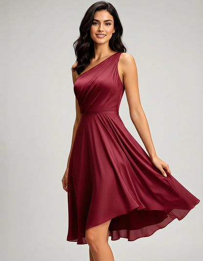 Polyester Satin Sleeveless One-Shoulder Asymmetrical Midi Dress for Party, Cocktail, Evening, Wedding Guest & Summer Events, | SKU: AMD-583920174618502-BURGUNDY-L,AMD-583920174618502-BURGUNDY-M,AMD-583920174618502-BURGUNDY-S,AMD-583920174618502-BURGUNDY-XL,AMD-583920174618502-BURGUNDY-XS