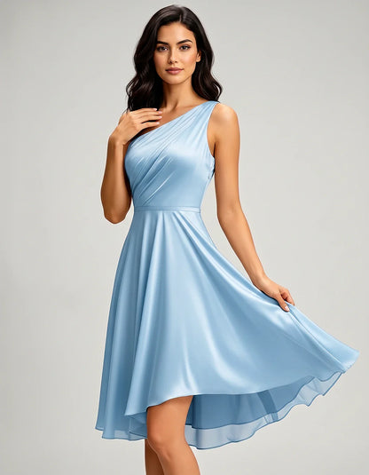 Polyester Satin Sleeveless One-Shoulder Asymmetrical Midi Dress for Party, Cocktail, Evening, Wedding Guest & Summer Events, | SKU: AMD-583920174618502-SKYBLUE-L,AMD-583920174618502-SKYBLUE-M,AMD-583920174618502-SKYBLUE-S,AMD-583920174618502-SKYBLUE-XL,AMD-583920174618502-SKYBLUE-XS