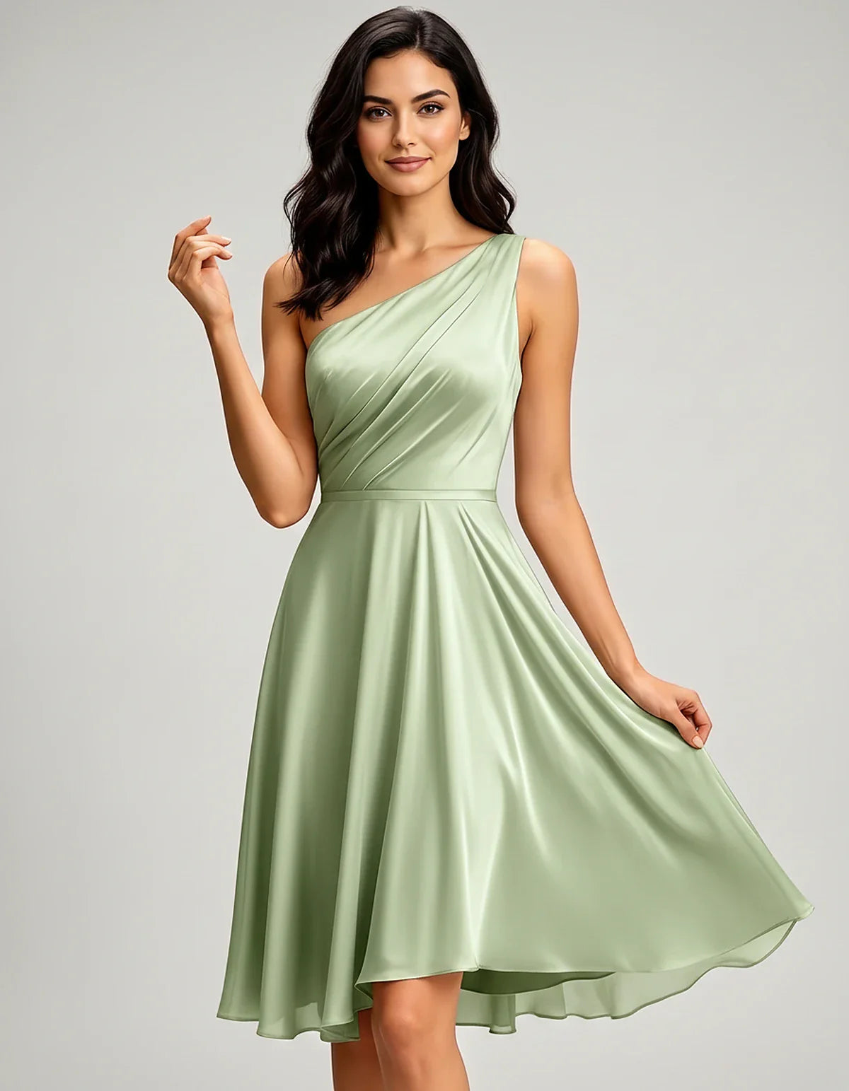 Polyester Satin Sleeveless One-Shoulder Asymmetrical Midi Dress for Party, Cocktail, Evening, Wedding Guest & Summer Events, | SKU: AMD-583920174618502-SAGE-L,AMD-583920174618502-SAGE-M,AMD-583920174618502-SAGE-S,AMD-583920174618502-SAGE-XL,AMD-583920174618502-SAGE-XS
