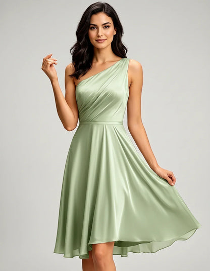 Polyester Satin Sleeveless One-Shoulder Asymmetrical Midi Dress for Party, Cocktail, Evening, Wedding Guest & Summer Events, | SKU: AMD-583920174618502-SAGE-L,AMD-583920174618502-SAGE-M,AMD-583920174618502-SAGE-S,AMD-583920174618502-SAGE-XL,AMD-583920174618502-SAGE-XS