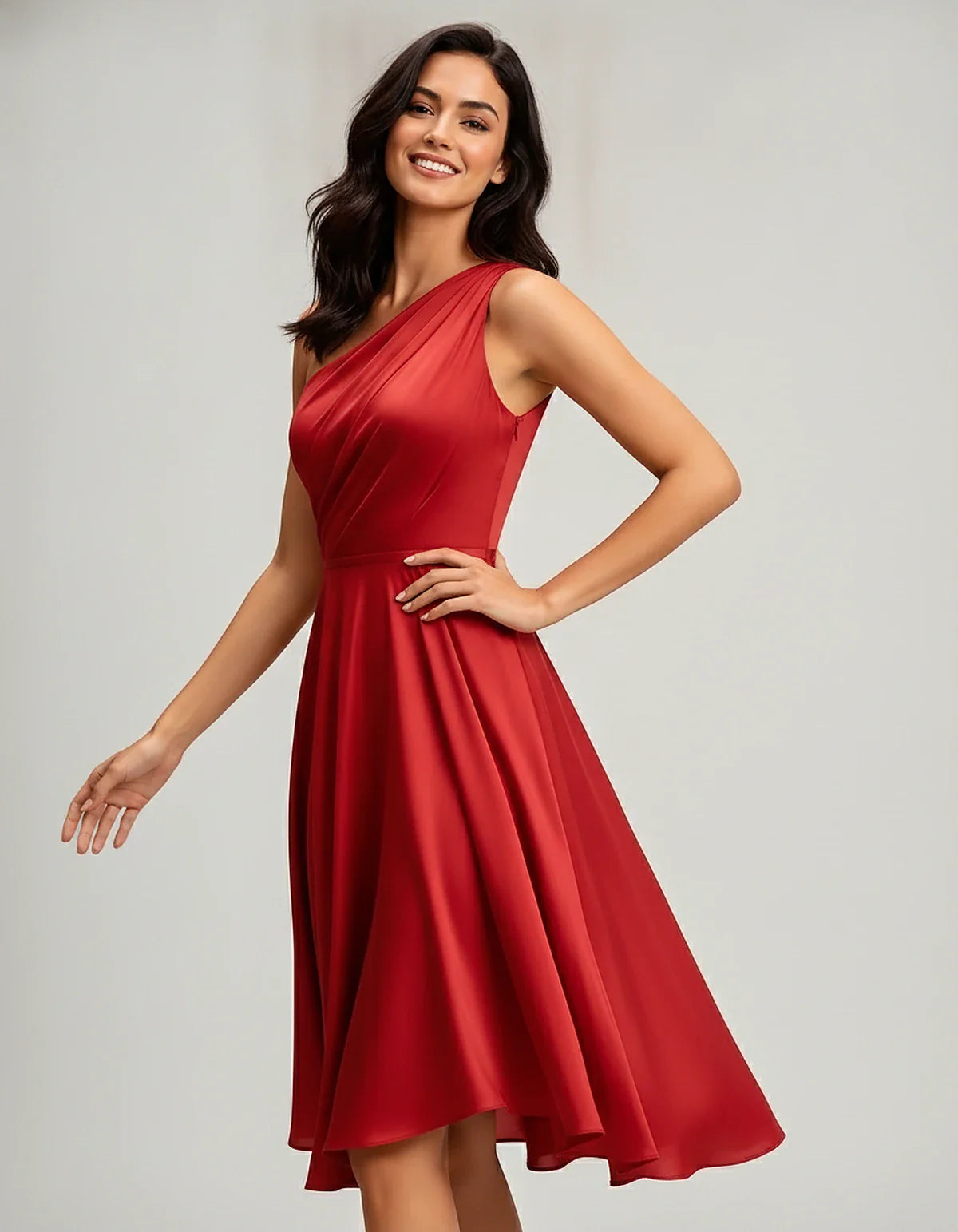 Polyester Satin Sleeveless One-Shoulder Asymmetrical Midi Dress for Party, Cocktail, Evening, Wedding Guest & Summer Events, | SKU: AMD-583920174618502-RED-L,AMD-583920174618502-RED-M,AMD-583920174618502-RED-S,AMD-583920174618502-RED-XL,AMD-583920174618502-RED-XS
