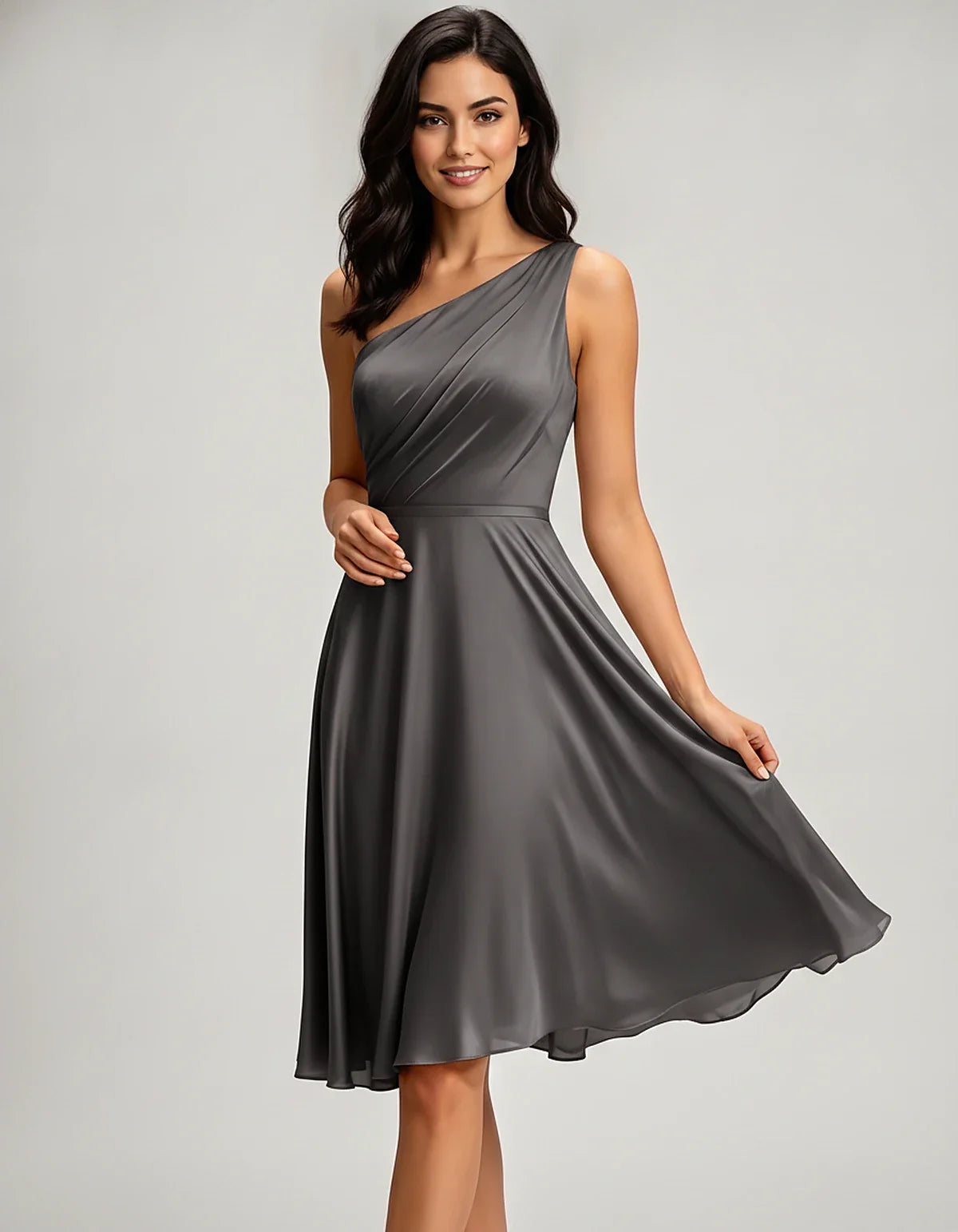 Polyester Satin Sleeveless One-Shoulder Asymmetrical Midi Dress for Party, Cocktail, Evening, Wedding Guest & Summer Events, | SKU: AMD-583920174618502-GRAY-L,AMD-583920174618502-GRAY-M,AMD-583920174618502-GRAY-S,AMD-583920174618502-GRAY-XL,AMD-583920174618502-GRAY-XS