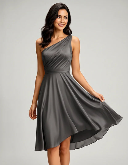 Polyester Satin Sleeveless One-Shoulder Asymmetrical Midi Dress for Party, Cocktail, Evening, Wedding Guest & Summer Events, | SKU: AMD-583920174618502-GRAY-L,AMD-583920174618502-GRAY-M,AMD-583920174618502-GRAY-S,AMD-583920174618502-GRAY-XL,AMD-583920174618502-GRAY-XS