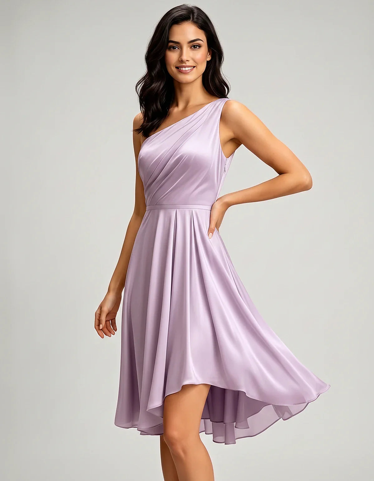 Polyester Satin Sleeveless One-Shoulder Asymmetrical Midi Dress for Party, Cocktail, Evening, Wedding Guest & Summer Events, | SKU: AMD-583920174618502-LILAC-L,AMD-583920174618502-LILAC-M,AMD-583920174618502-LILAC-S,AMD-583920174618502-LILAC-XL,AMD-583920174618502-LILAC-XS