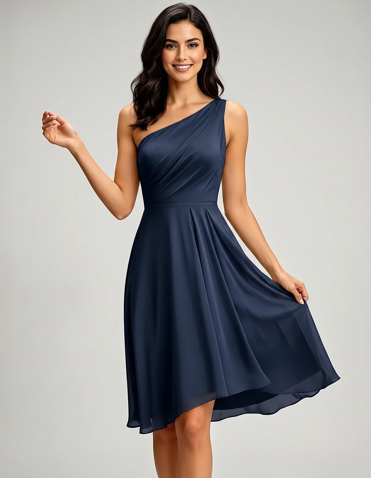 Polyester Satin Sleeveless One-Shoulder Asymmetrical Midi Dress for Party, Cocktail, Evening, Wedding Guest & Summer Events, | SKU: AMD-583920174618502-NAVY-L,AMD-583920174618502-NAVY-M,AMD-583920174618502-NAVY-S,AMD-583920174618502-NAVY-XL,AMD-583920174618502-NAVY-XS