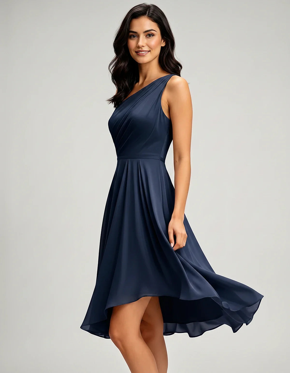 Polyester Satin Sleeveless One-Shoulder Asymmetrical Midi Dress for Party, Cocktail, Evening, Wedding Guest & Summer Events, | SKU: AMD-583920174618502-NAVY-L,AMD-583920174618502-NAVY-M,AMD-583920174618502-NAVY-S,AMD-583920174618502-NAVY-XL,AMD-583920174618502-NAVY-XS