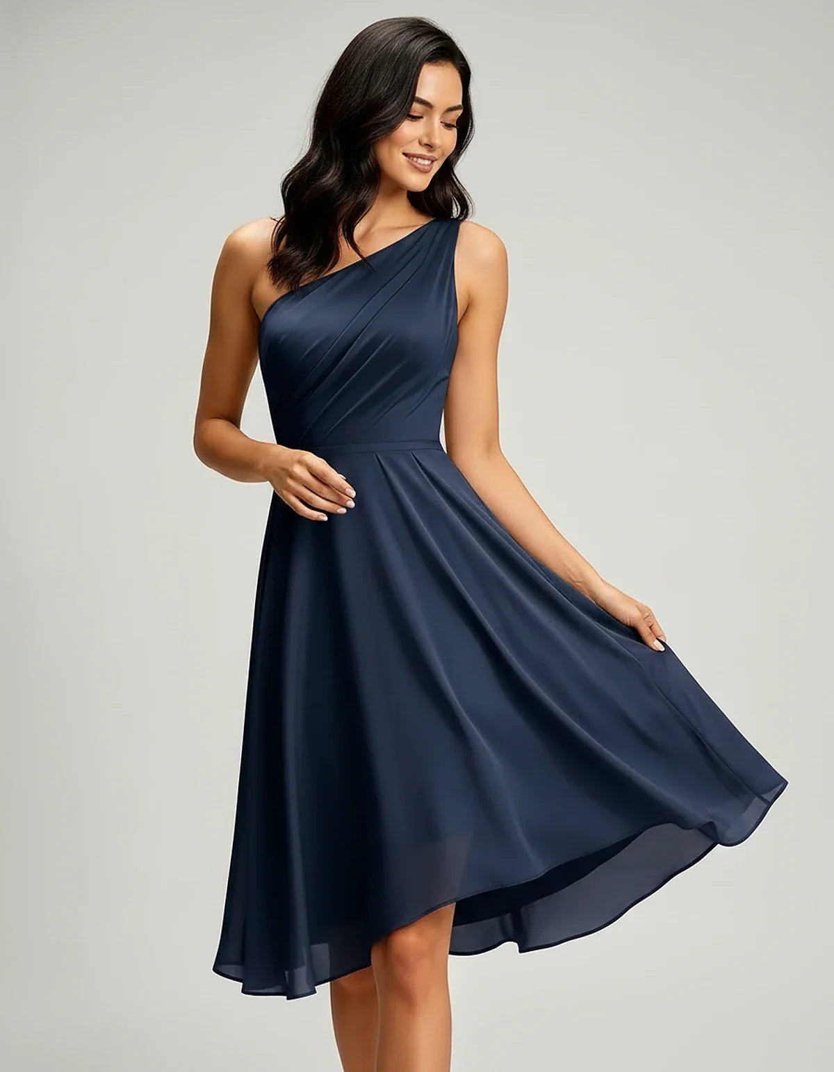Polyester Satin Sleeveless One-Shoulder Asymmetrical Midi Dress for Party, Cocktail, Evening, Wedding Guest & Summer Events, | SKU: AMD-583920174618502-NAVY-L,AMD-583920174618502-NAVY-M,AMD-583920174618502-NAVY-S,AMD-583920174618502-NAVY-XL,AMD-583920174618502-NAVY-XS