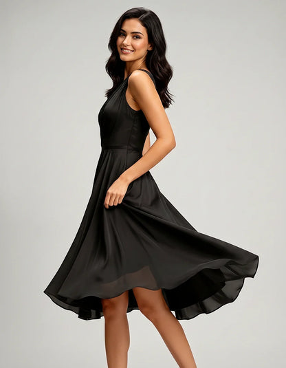 Polyester Satin Sleeveless One-Shoulder Asymmetrical Midi Dress for Party, Cocktail, Evening, Wedding Guest & Summer Events, | SKU: AMD-583920174618502-BLACK-L,AMD-583920174618502-BLACK-M,AMD-583920174618502-BLACK-S,AMD-583920174618502-BLACK-XL,AMD-583920174618502-BLACK-XS