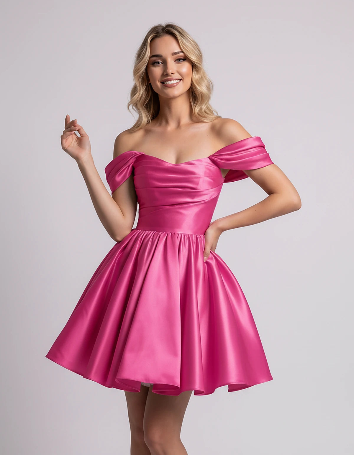 Polyester Satin Off-the-Shoulder Sweetheart A-Line Mini Dress for Party, Cocktail, Evening, Summer, Wedding Guest & Prom Even