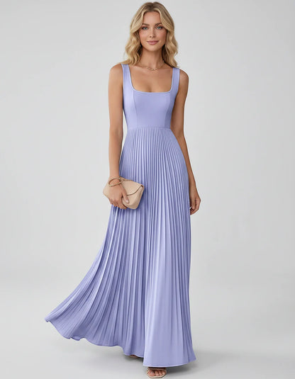 Satin Sleeveless Square Neck A-Line Maxi Dress with Pleated Skirt for Party, Cocktail, Evening, Wedding Guest & Summer Events | SKU: AMD-583920174618527-LAVENDER-L,AMD-583920174618527-LAVENDER-M,AMD-583920174618527-LAVENDER-S,AMD-583920174618527-LAVENDER-XL,AMD-583920174618527-LAVENDER-XS