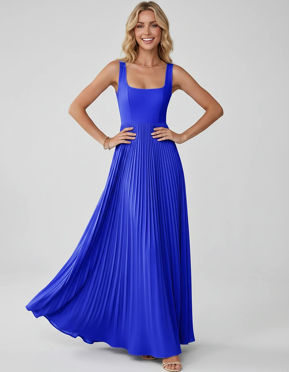 Satin Sleeveless Square Neck A-Line Maxi Dress with Pleated Skirt for Party, Cocktail, Evening, Wedding Guest & Summer Events | SKU: AMD-583920174618527-ROYALBLUE-L,AMD-583920174618527-ROYALBLUE-M,AMD-583920174618527-ROYALBLUE-S,AMD-583920174618527-ROYALBLUE-XL,AMD-583920174618527-ROYALBLUE-XS