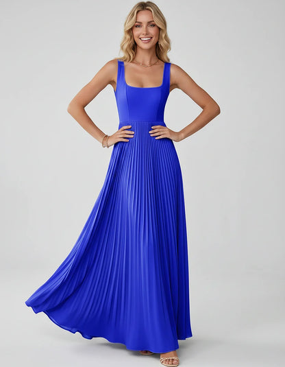 Satin Sleeveless Square Neck A-Line Maxi Dress with Pleated Skirt for Party, Cocktail, Evening, Wedding Guest & Summer Events | SKU: AMD-583920174618527-ROYALBLUE-L,AMD-583920174618527-ROYALBLUE-M,AMD-583920174618527-ROYALBLUE-S,AMD-583920174618527-ROYALBLUE-XL,AMD-583920174618527-ROYALBLUE-XS