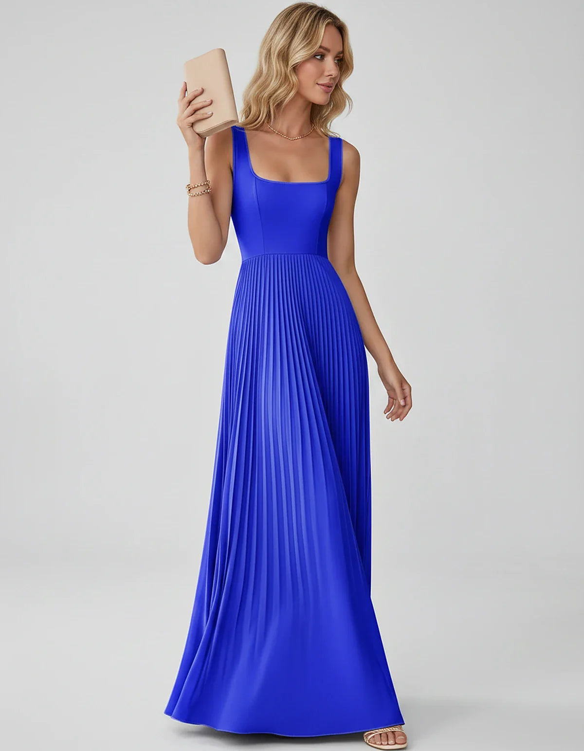 Satin Sleeveless Square Neck A-Line Maxi Dress with Pleated Skirt for Party, Cocktail, Evening, Wedding Guest & Summer Events | SKU: AMD-583920174618527-ROYALBLUE-L,AMD-583920174618527-ROYALBLUE-M,AMD-583920174618527-ROYALBLUE-S,AMD-583920174618527-ROYALBLUE-XL,AMD-583920174618527-ROYALBLUE-XS