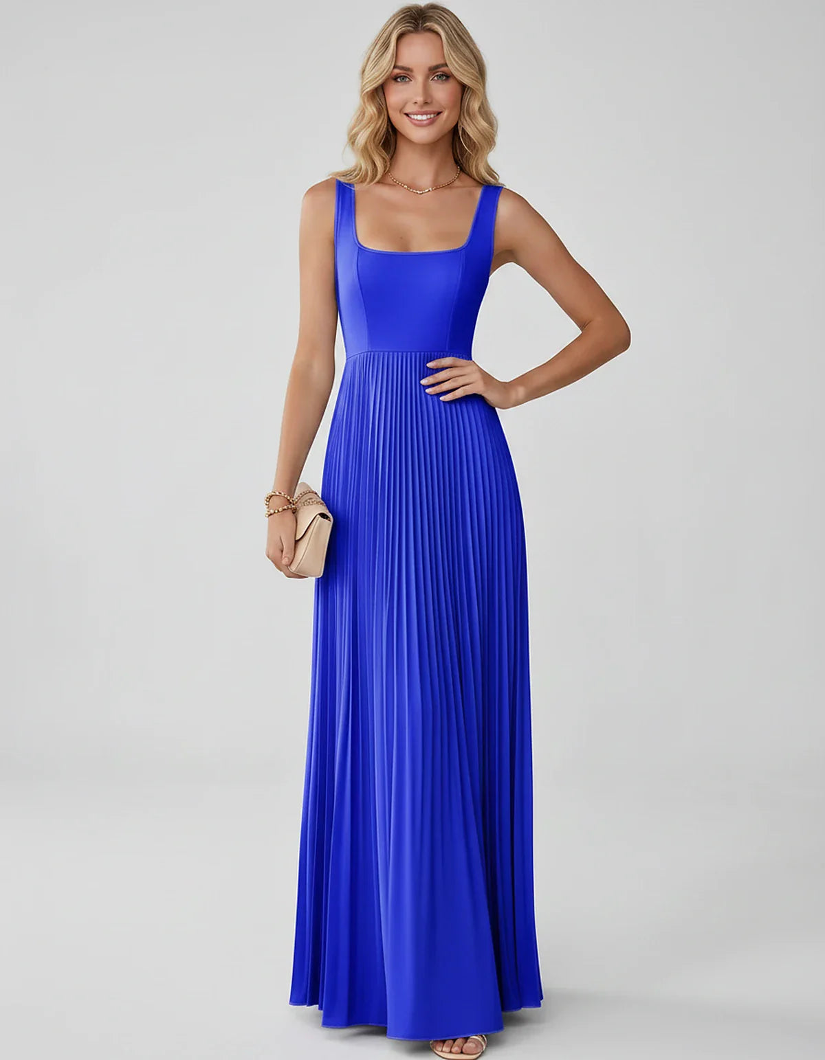 Satin Sleeveless Square Neck A-Line Maxi Dress with Pleated Skirt for Party, Cocktail, Evening, Wedding Guest & Summer Events | SKU: AMD-583920174618527-ROYALBLUE-L,AMD-583920174618527-ROYALBLUE-M,AMD-583920174618527-ROYALBLUE-S,AMD-583920174618527-ROYALBLUE-XL,AMD-583920174618527-ROYALBLUE-XS