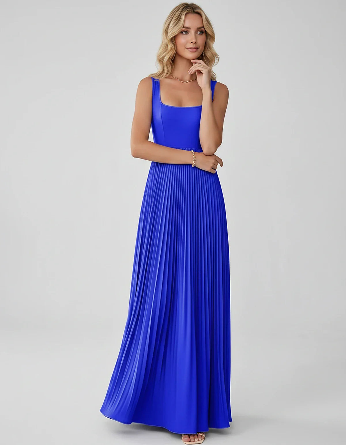 Satin Sleeveless Square Neck A-Line Maxi Dress with Pleated Skirt for Party, Cocktail, Evening, Wedding Guest & Summer Events | SKU: AMD-583920174618527-ROYALBLUE-L,AMD-583920174618527-ROYALBLUE-M,AMD-583920174618527-ROYALBLUE-S,AMD-583920174618527-ROYALBLUE-XL,AMD-583920174618527-ROYALBLUE-XS