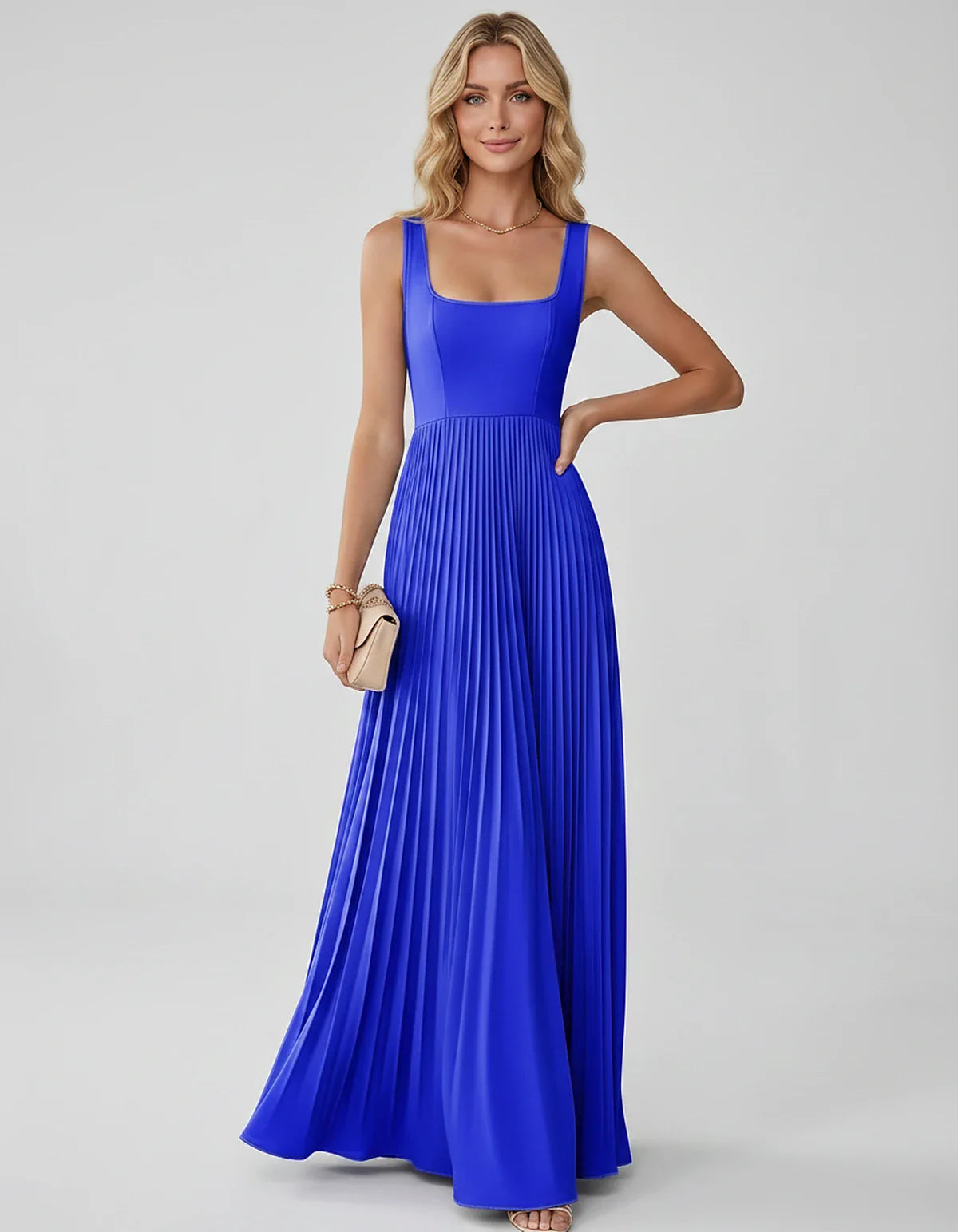 Satin Sleeveless Square Neck A-Line Maxi Dress with Pleated Skirt for Party, Cocktail, Evening, Wedding Guest & Summer Events | SKU: AMD-583920174618527-ROYALBLUE-L,AMD-583920174618527-ROYALBLUE-M,AMD-583920174618527-ROYALBLUE-S,AMD-583920174618527-ROYALBLUE-XL,AMD-583920174618527-ROYALBLUE-XS