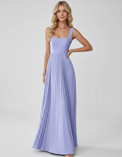 Satin Sleeveless Square Neck A-Line Maxi Dress with Pleated Skirt for Party, Cocktail, Evening, Wedding Guest & Summer Events | SKU: AMD-583920174618527-LAVENDER-L,AMD-583920174618527-LAVENDER-M,AMD-583920174618527-LAVENDER-S,AMD-583920174618527-LAVENDER-XL,AMD-583920174618527-LAVENDER-XS