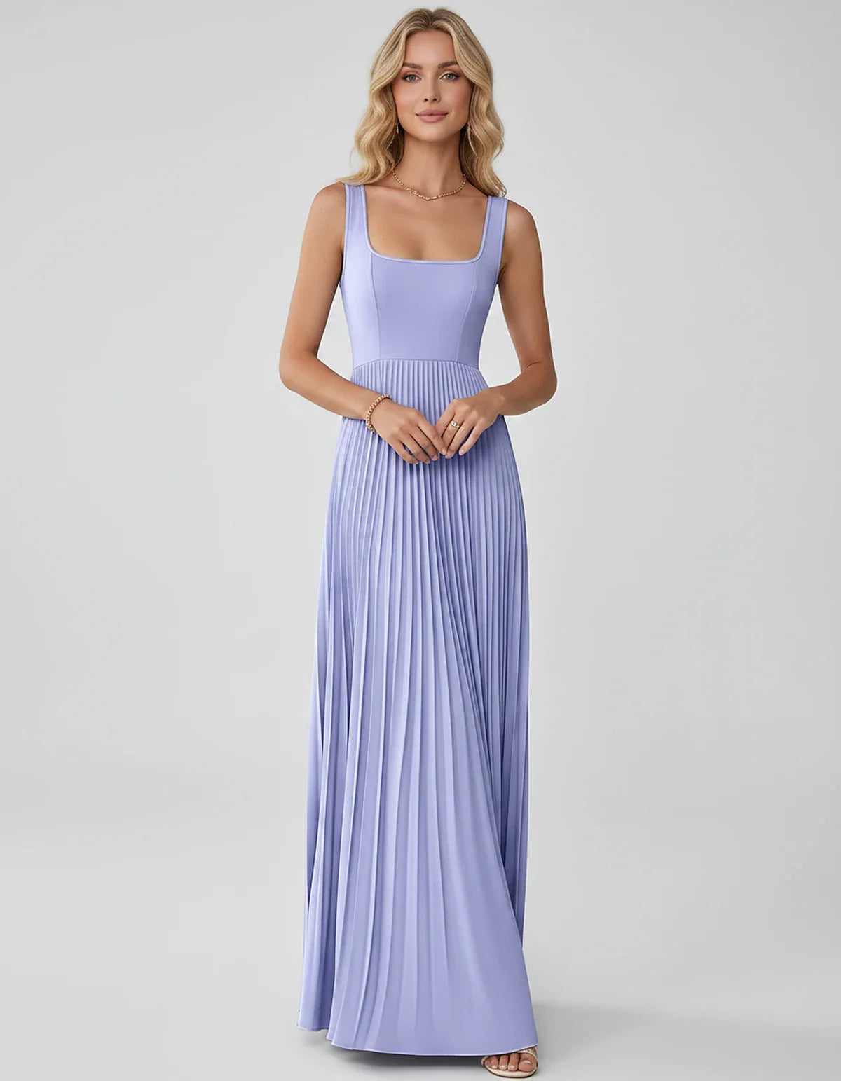 Satin Sleeveless Square Neck A-Line Maxi Dress with Pleated Skirt for Party, Cocktail, Evening, Wedding Guest & Summer Events | SKU: AMD-583920174618527-LAVENDER-L,AMD-583920174618527-LAVENDER-M,AMD-583920174618527-LAVENDER-S,AMD-583920174618527-LAVENDER-XL,AMD-583920174618527-LAVENDER-XS