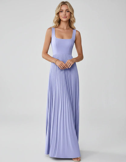 Satin Sleeveless Square Neck A-Line Maxi Dress with Pleated Skirt for Party, Cocktail, Evening, Wedding Guest & Summer Events | SKU: AMD-583920174618527-LAVENDER-L,AMD-583920174618527-LAVENDER-M,AMD-583920174618527-LAVENDER-S,AMD-583920174618527-LAVENDER-XL,AMD-583920174618527-LAVENDER-XS