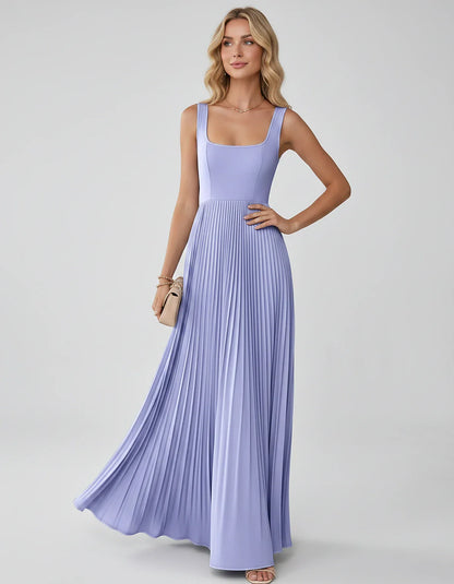 Satin Sleeveless Square Neck A-Line Maxi Dress with Pleated Skirt for Party, Cocktail, Evening, Wedding Guest & Summer Events | SKU: AMD-583920174618527-LAVENDER-L,AMD-583920174618527-LAVENDER-M,AMD-583920174618527-LAVENDER-S,AMD-583920174618527-LAVENDER-XL,AMD-583920174618527-LAVENDER-XS