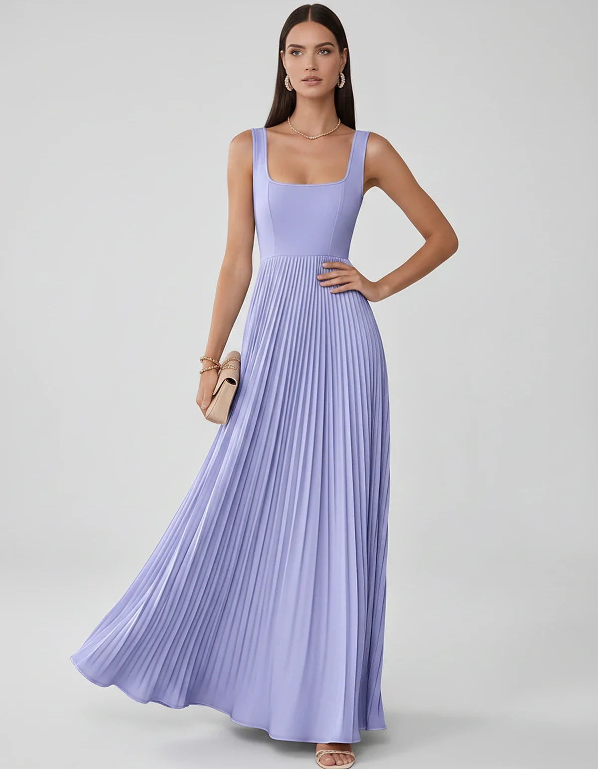 Satin Sleeveless Square Neck A-Line Maxi Dress with Pleated Skirt for Party, Cocktail, Evening, Wedding Guest & Summer Events | SKU: AMD-583920174618527-DUSTYBLUE-L,AMD-583920174618527-DUSTYBLUE-M,AMD-583920174618527-DUSTYBLUE-S,AMD-583920174618527-DUSTYBLUE-XL,AMD-583920174618527-DUSTYBLUE-XS