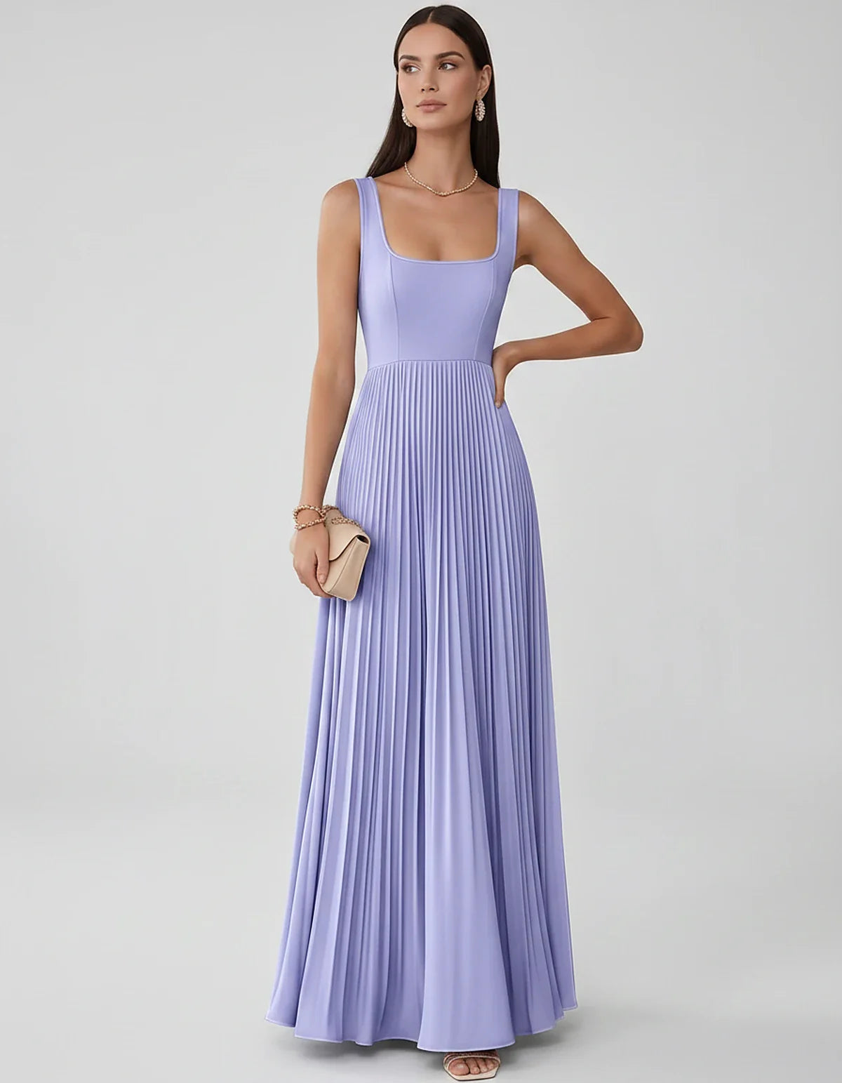 Satin Sleeveless Square Neck A-Line Maxi Dress with Pleated Skirt for Party, Cocktail, Evening, Wedding Guest & Summer Events | SKU: AMD-583920174618527-DUSTYBLUE-L,AMD-583920174618527-DUSTYBLUE-M,AMD-583920174618527-DUSTYBLUE-S,AMD-583920174618527-DUSTYBLUE-XL,AMD-583920174618527-DUSTYBLUE-XS