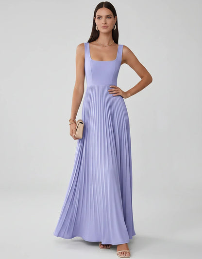 Satin Sleeveless Square Neck A-Line Maxi Dress with Pleated Skirt for Party, Cocktail, Evening, Wedding Guest & Summer Events | SKU: AMD-583920174618527-DUSTYBLUE-L,AMD-583920174618527-DUSTYBLUE-M,AMD-583920174618527-DUSTYBLUE-S,AMD-583920174618527-DUSTYBLUE-XL,AMD-583920174618527-DUSTYBLUE-XS