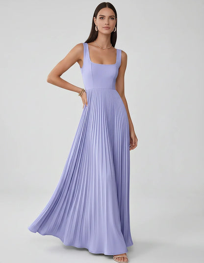 Satin Sleeveless Square Neck A-Line Maxi Dress with Pleated Skirt for Party, Cocktail, Evening, Wedding Guest & Summer Events | SKU: AMD-583920174618527-DUSTYBLUE-L,AMD-583920174618527-DUSTYBLUE-M,AMD-583920174618527-DUSTYBLUE-S,AMD-583920174618527-DUSTYBLUE-XL,AMD-583920174618527-DUSTYBLUE-XS