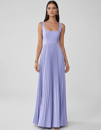 Satin Sleeveless Square Neck A-Line Maxi Dress with Pleated Skirt for Party, Cocktail, Evening, Wedding Guest & Summer Events | SKU: AMD-583920174618527-DUSTYBLUE-L,AMD-583920174618527-DUSTYBLUE-M,AMD-583920174618527-DUSTYBLUE-S,AMD-583920174618527-DUSTYBLUE-XL,AMD-583920174618527-DUSTYBLUE-XS